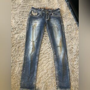 Rock Revival Distressed Dark Blue Skinny Jeans
